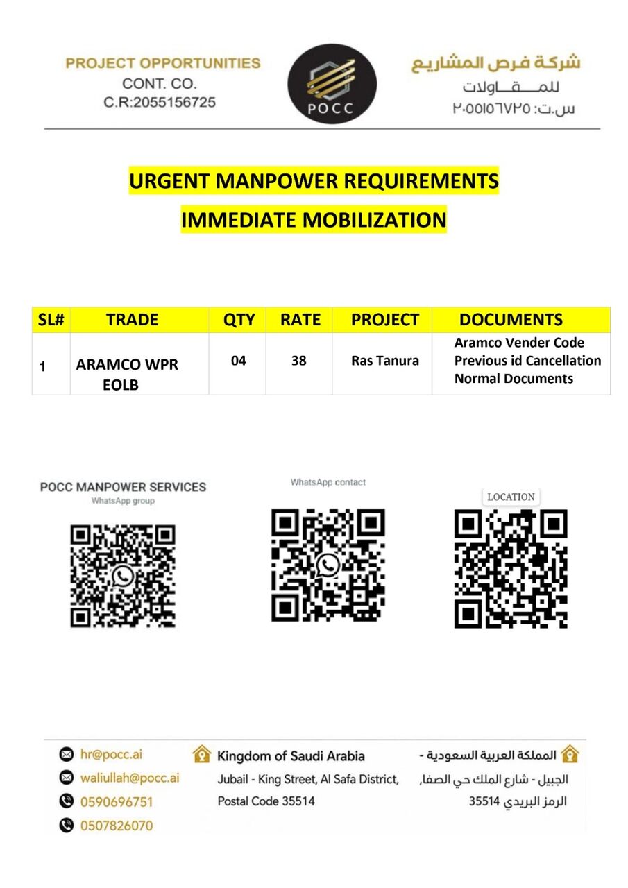 Jubail, Jobs, Work Permit Receiver