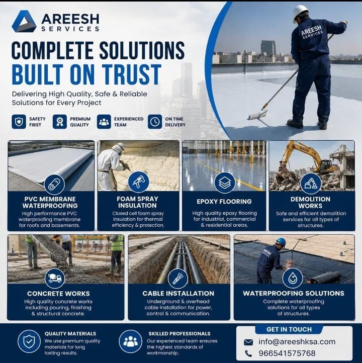 Dammam, Construction, AREESH Middle East Contracting Company LLC Professional Waterproofing & Epoxy Flooring