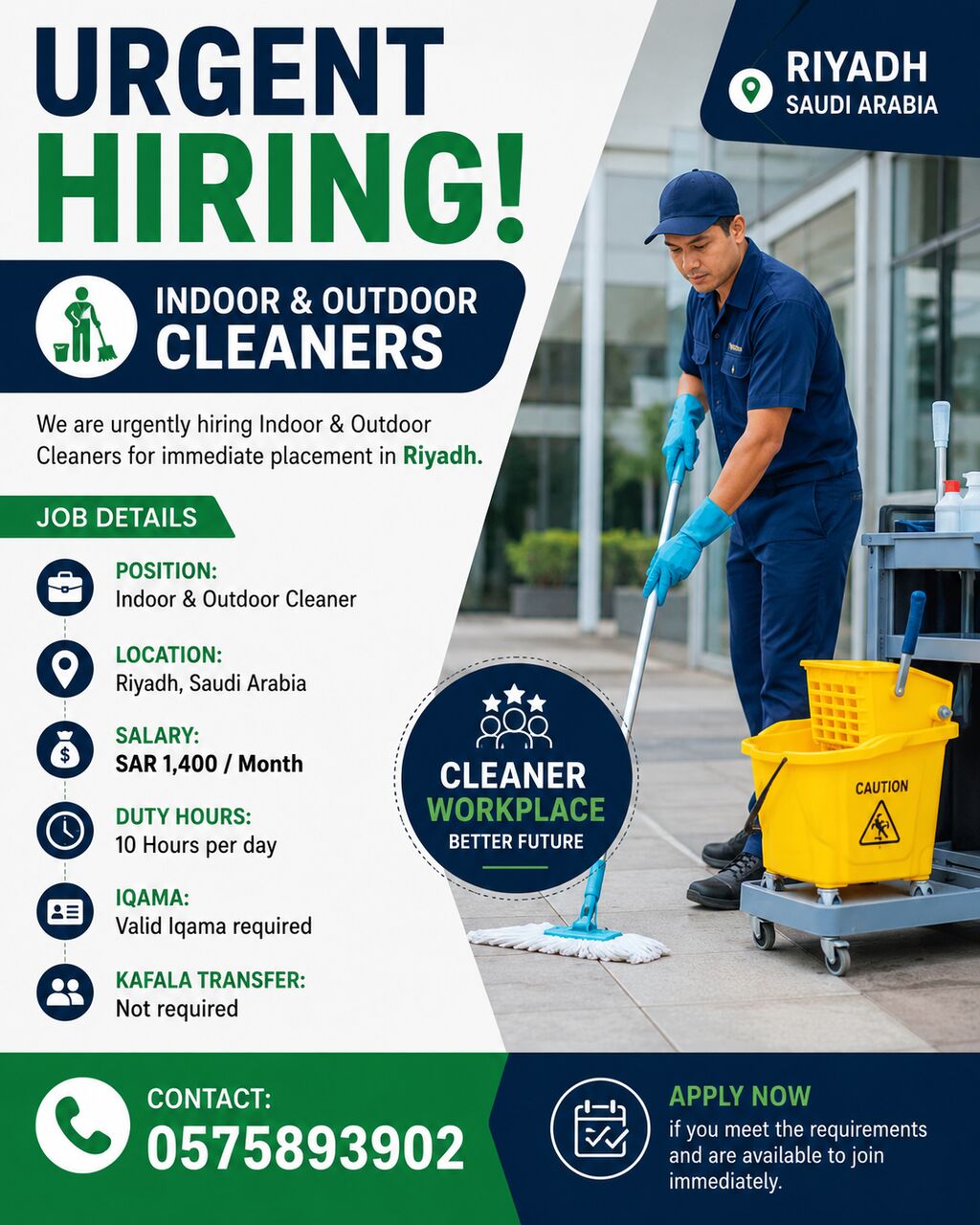 Jeddah, Jobs, Urgent Hiring &ndash; Indoor & Outdoor Cleaners (Riyadh, Saudi Arabia)