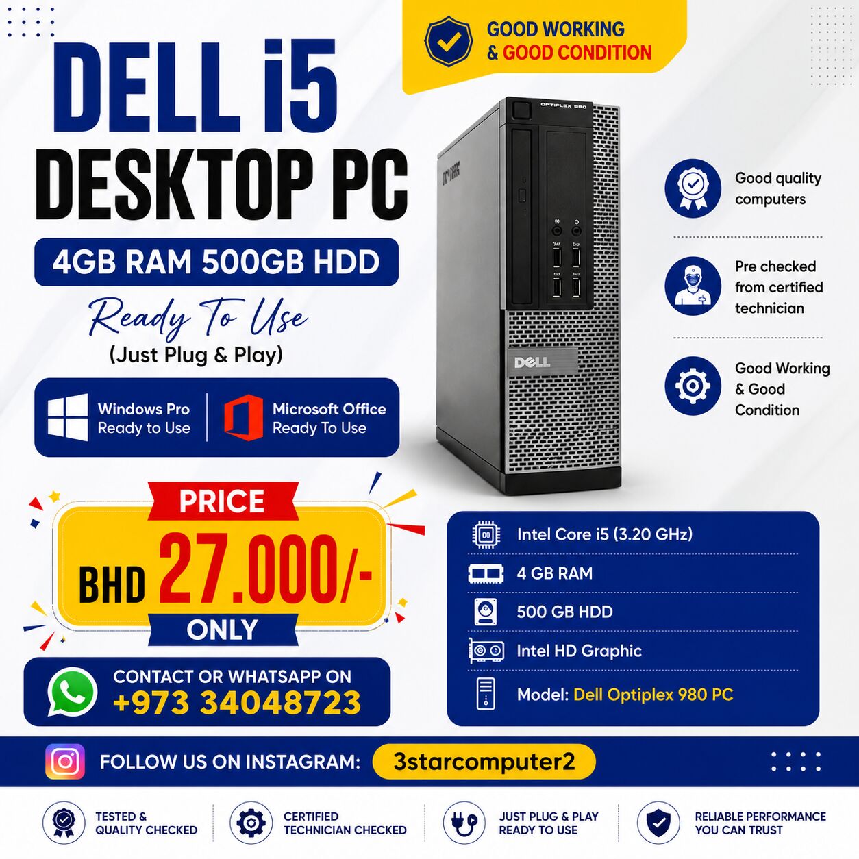 Manama, Tablet Computers, BHD 27,  DELL I5 Computer 4GB Ram 500GB HDD Win & Office Ready To Use