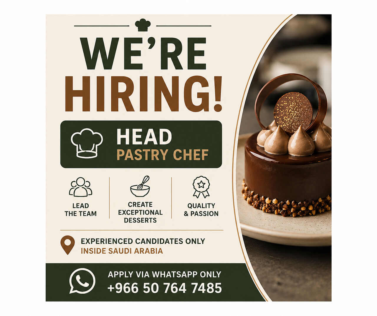 Riyadh, Jobs, Head Pastry Chef