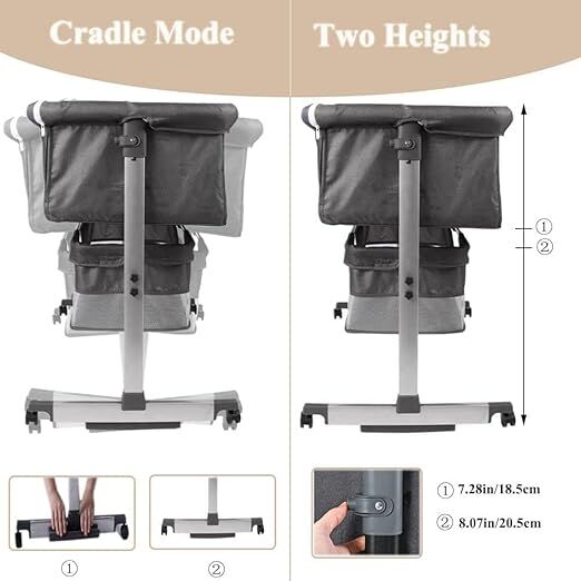Riyadh, Baby & Kid Stuff, SAR 115,  Adjustable Baby Bedside Crib-Large Storage Basket-Breathable Mattress-360°Swivel Wheels