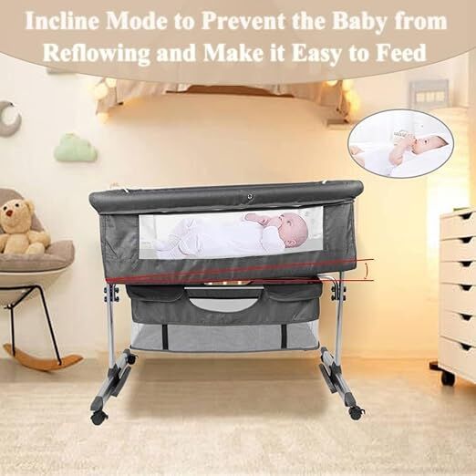 Riyadh, Baby & Kid Stuff, SAR 115,  Adjustable Baby Bedside Crib-Large Storage Basket-Breathable Mattress-360°Swivel Wheels