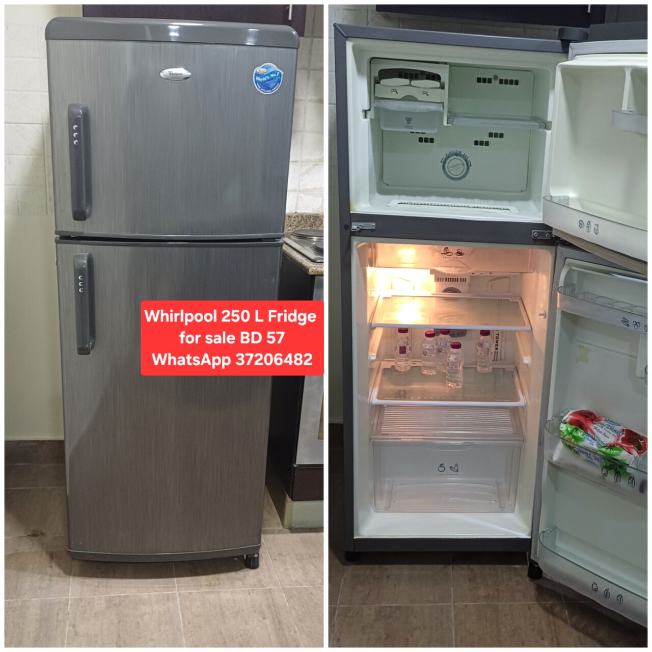 Manama, Appliances, BHD 57,  ✅️ Whirlpool 250 L Fridge For Sale In Good Condition With Delivery