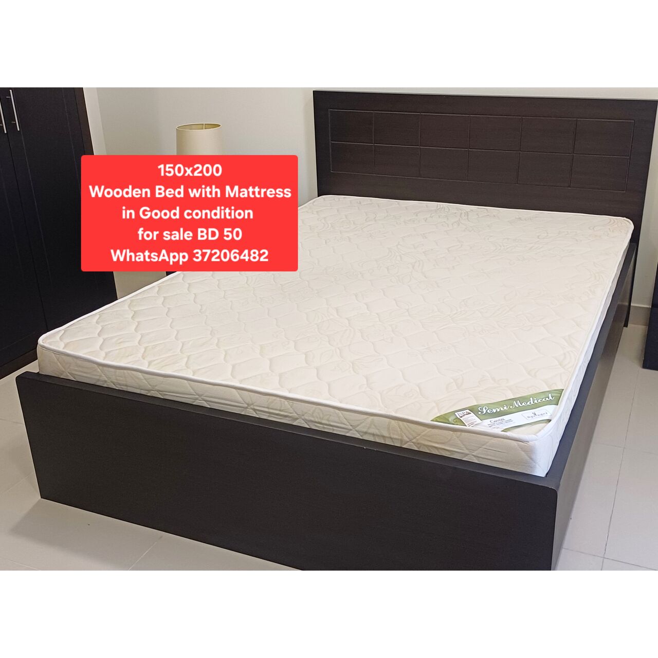 Manama, Furniture, BHD 50,  ✅️ 150x200 Heavy Duty Bed With Mattress For Sale In Good Condition With Delivery