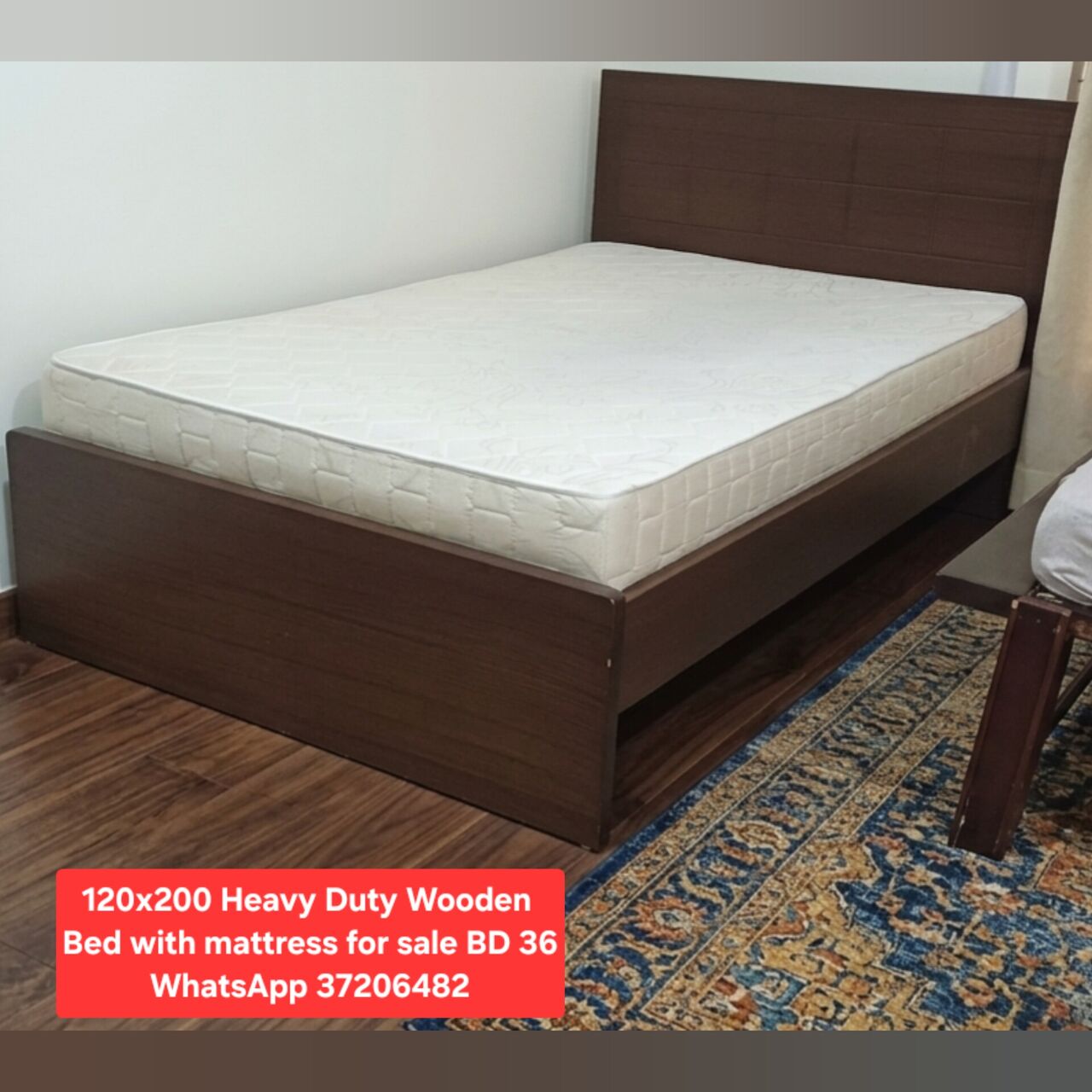 Manama, Furniture, BHD 36,  ✅️ 120x200 Heavy Duty Wooden Bed With Mattress For Sale In Good Condition With Delivery