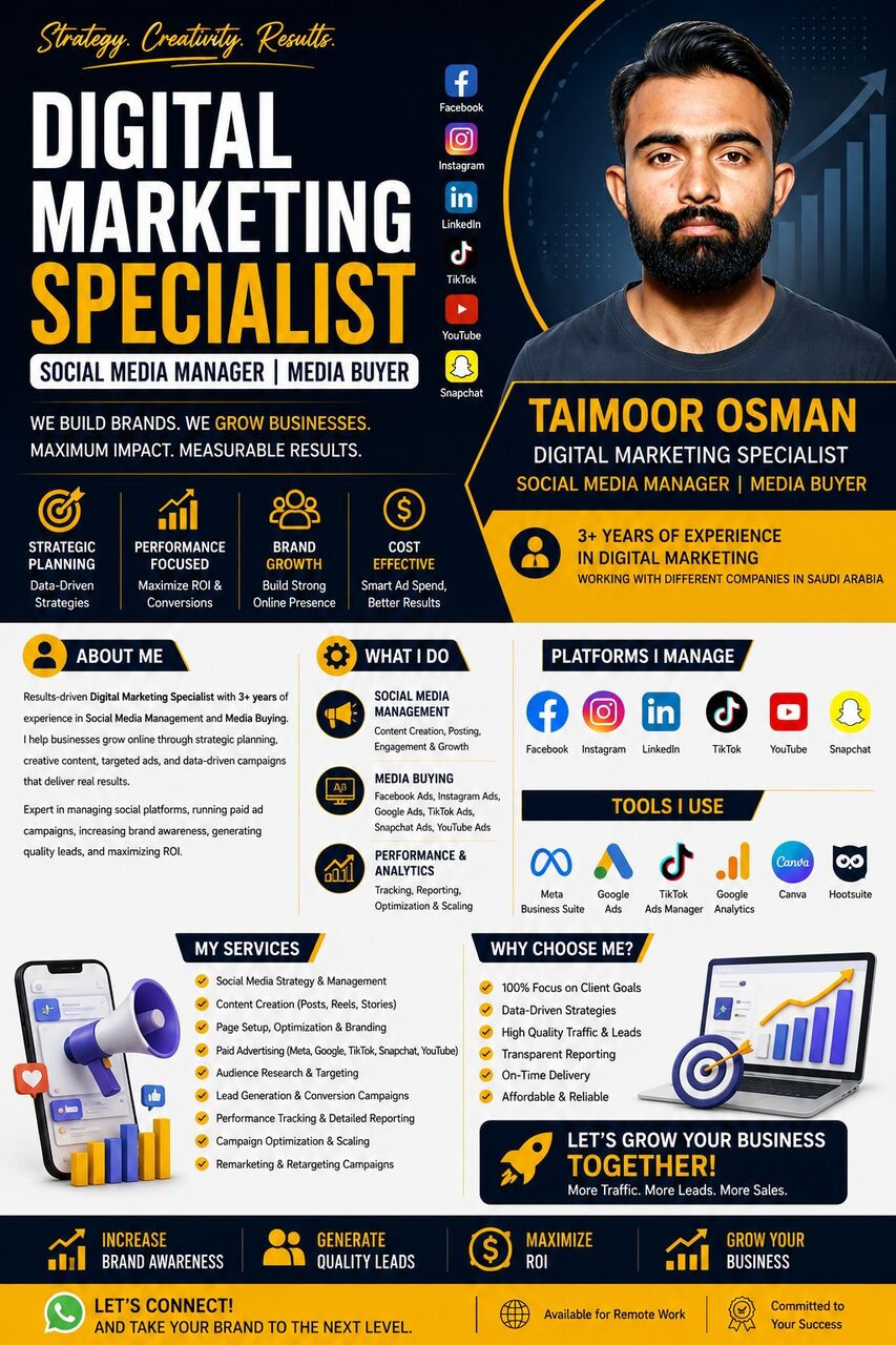 Riyadh, Job Seekers, Digital Marketing Specialist | Social Media Manager | Media Buyer