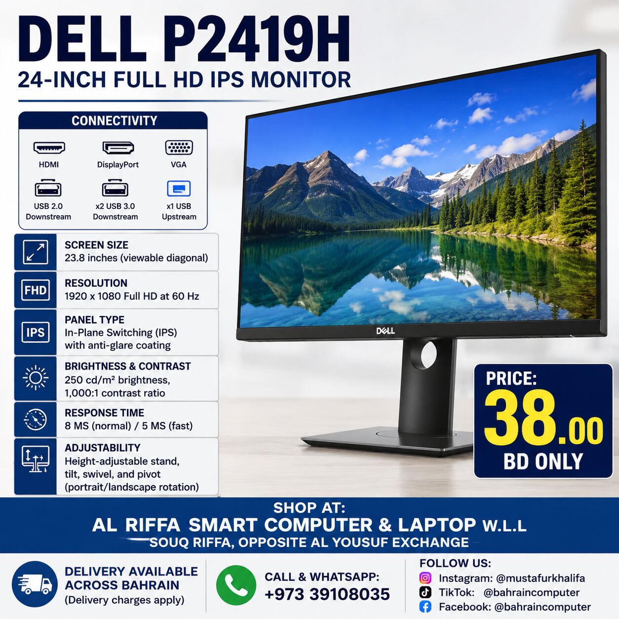 Riffa, Computers, BHD 38,  Dell P2419H 24" Full HD IPS Monitor &ndash; Only 38.00 BD
