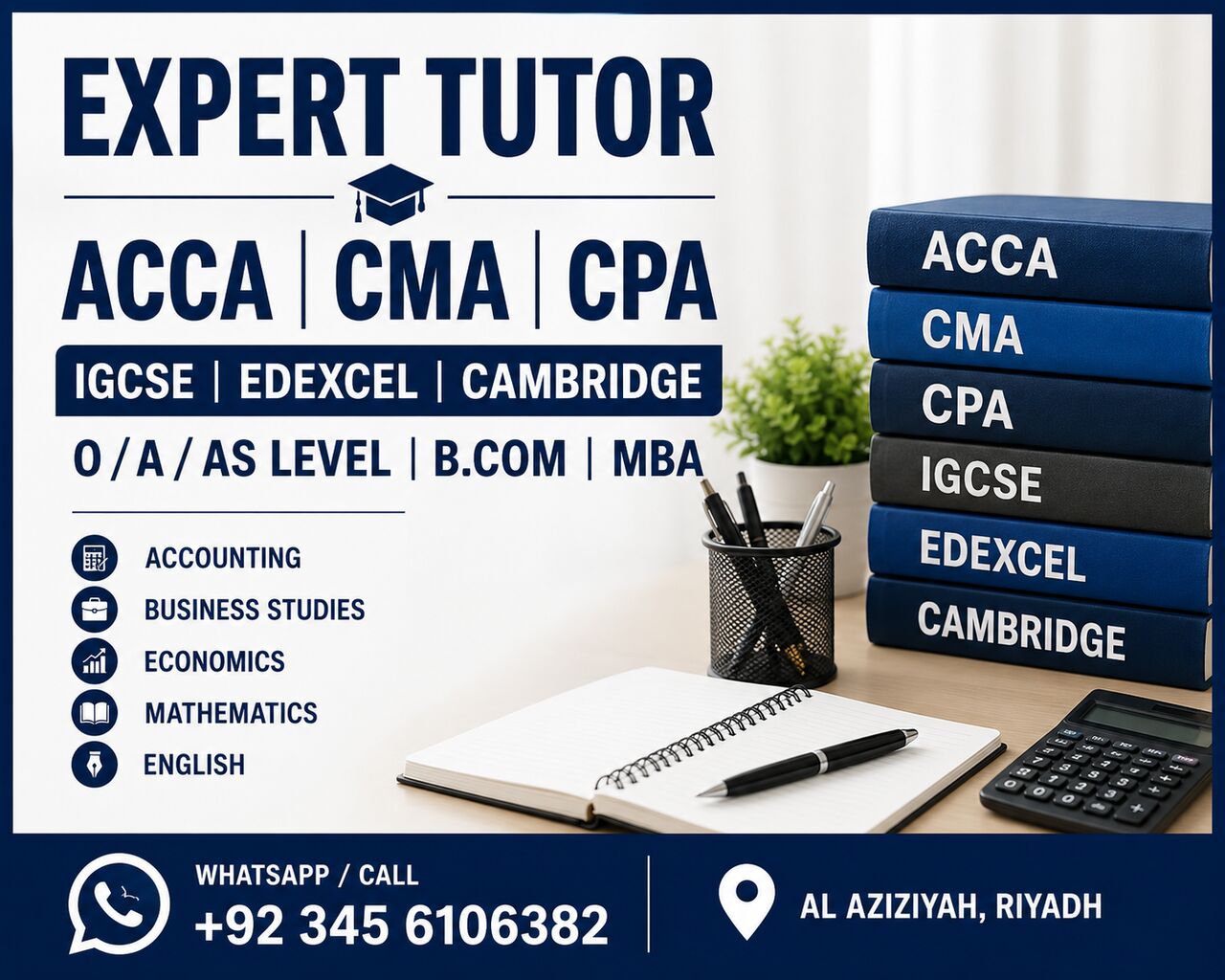 Al Aziziyah, Lessons Offered, ACCA | CMA | CPA | IGCSE | Edexcel | Cambridge | A/O/AS Level Expert Tutor | Al Aziziyah