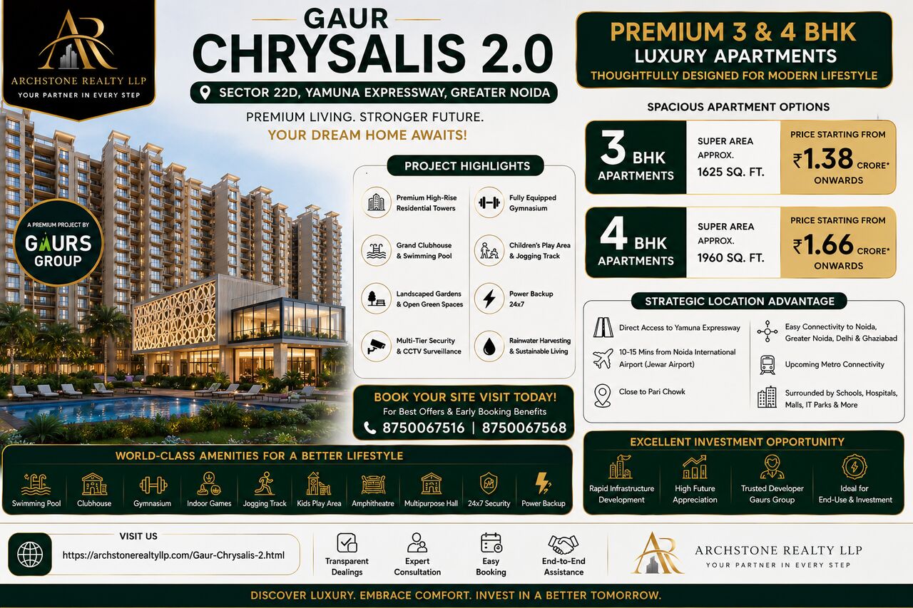 Mumbai, Real Estate, Gaur Chrysalis 2.0 &ndash; Premium 3 & 4 BHK Apartments In Sector 22D, Yamuna Expressway