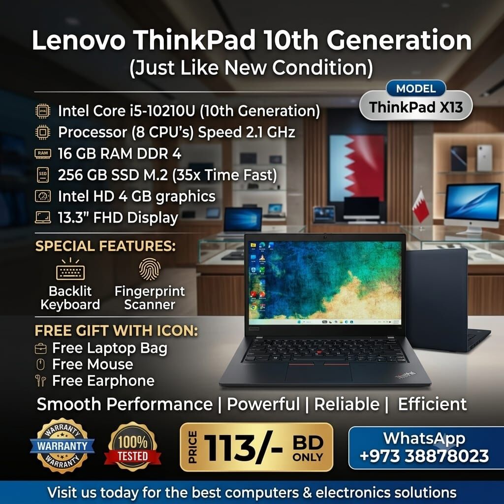 Manama, Tablet Computers, BHD 113,  ThinkPad 10th Gen Just Like New Laptop 16GB RAM FREE Bag, Mouse & Earphone