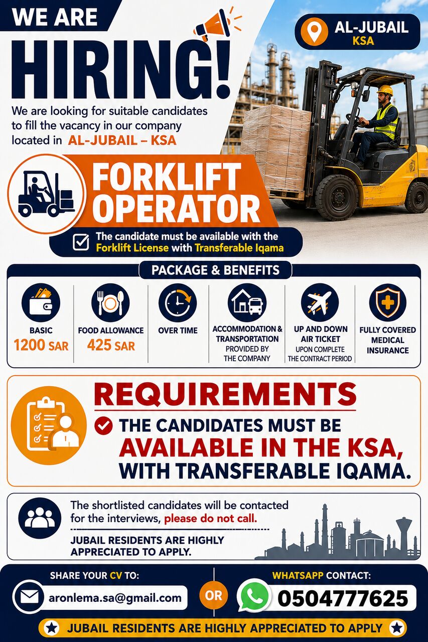 Jubail, Jobs, Forklift Operator
