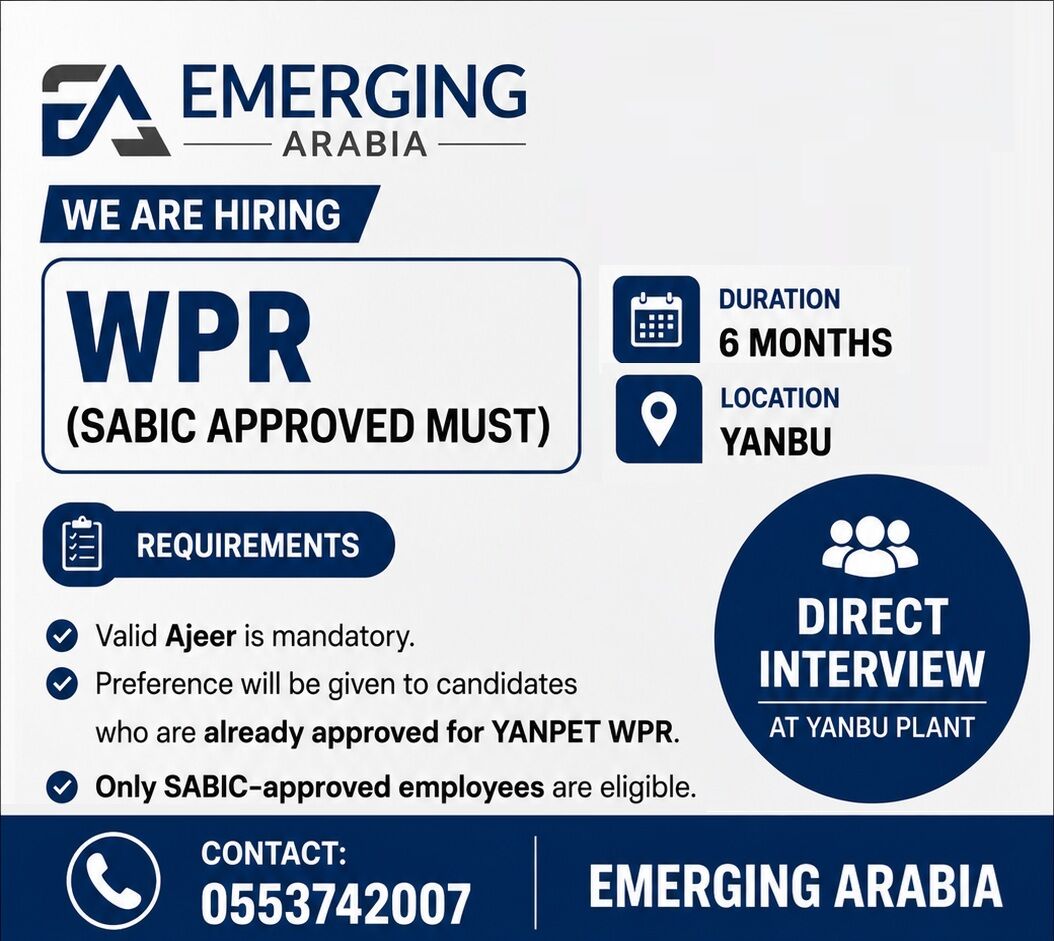 Dammam, Jobs, WPR (SABIC APPROVED MUST) &ndash; Yanbu, Saudi Arabia