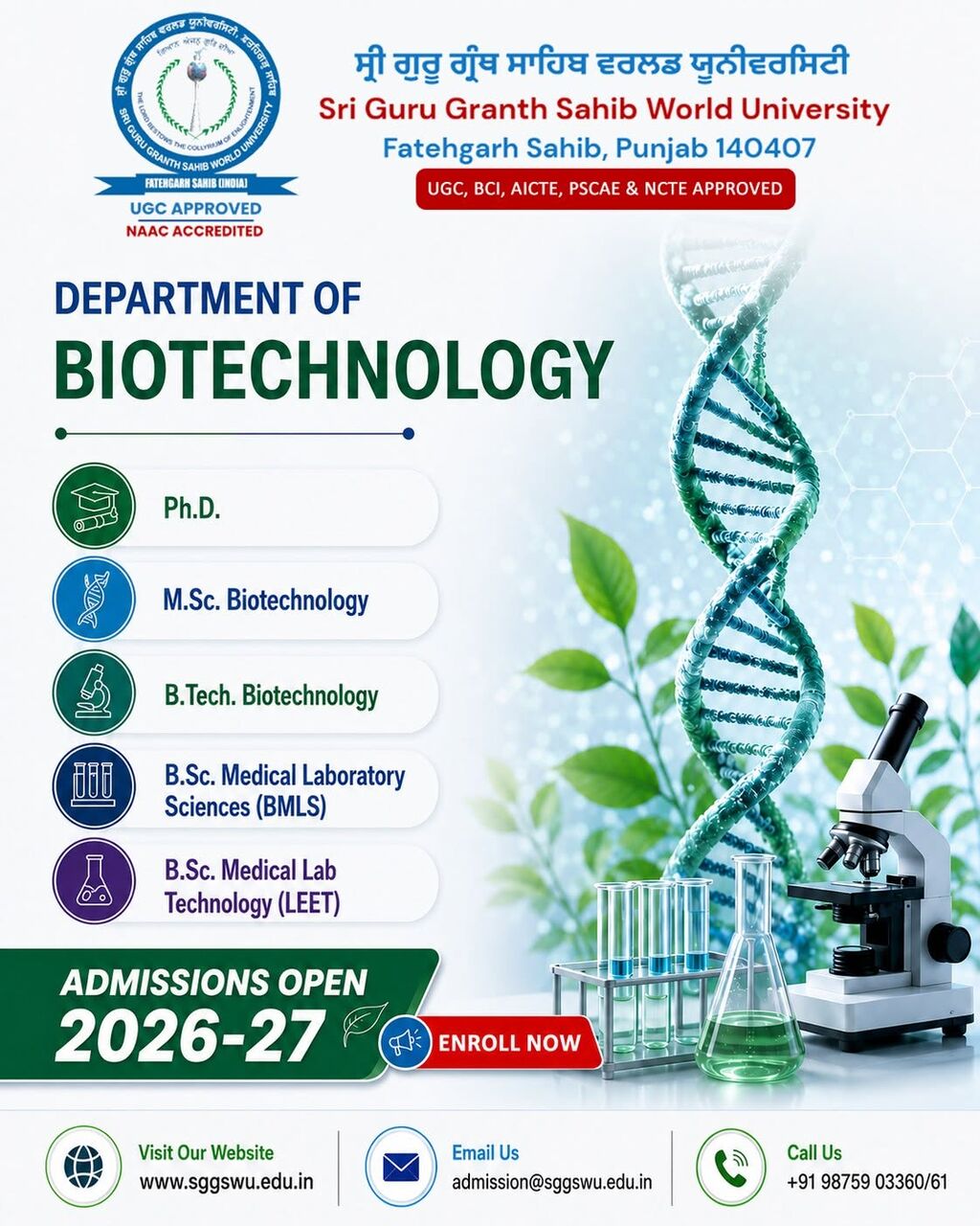 Punjab, Lessons Offered, Top Bsc Major Medical Lab Technology In Punjab