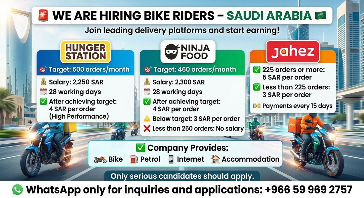 Jeddah, Jobs, Urgent Hiring [] Bike Rider