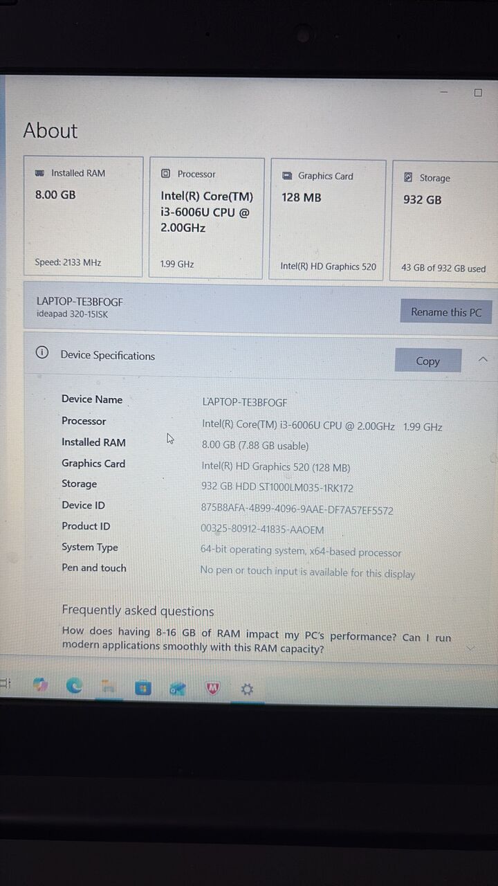 Khobar, Computers, SAR 600,  Laptop , Lenovo, 8GB+512GB, I3 Ideated