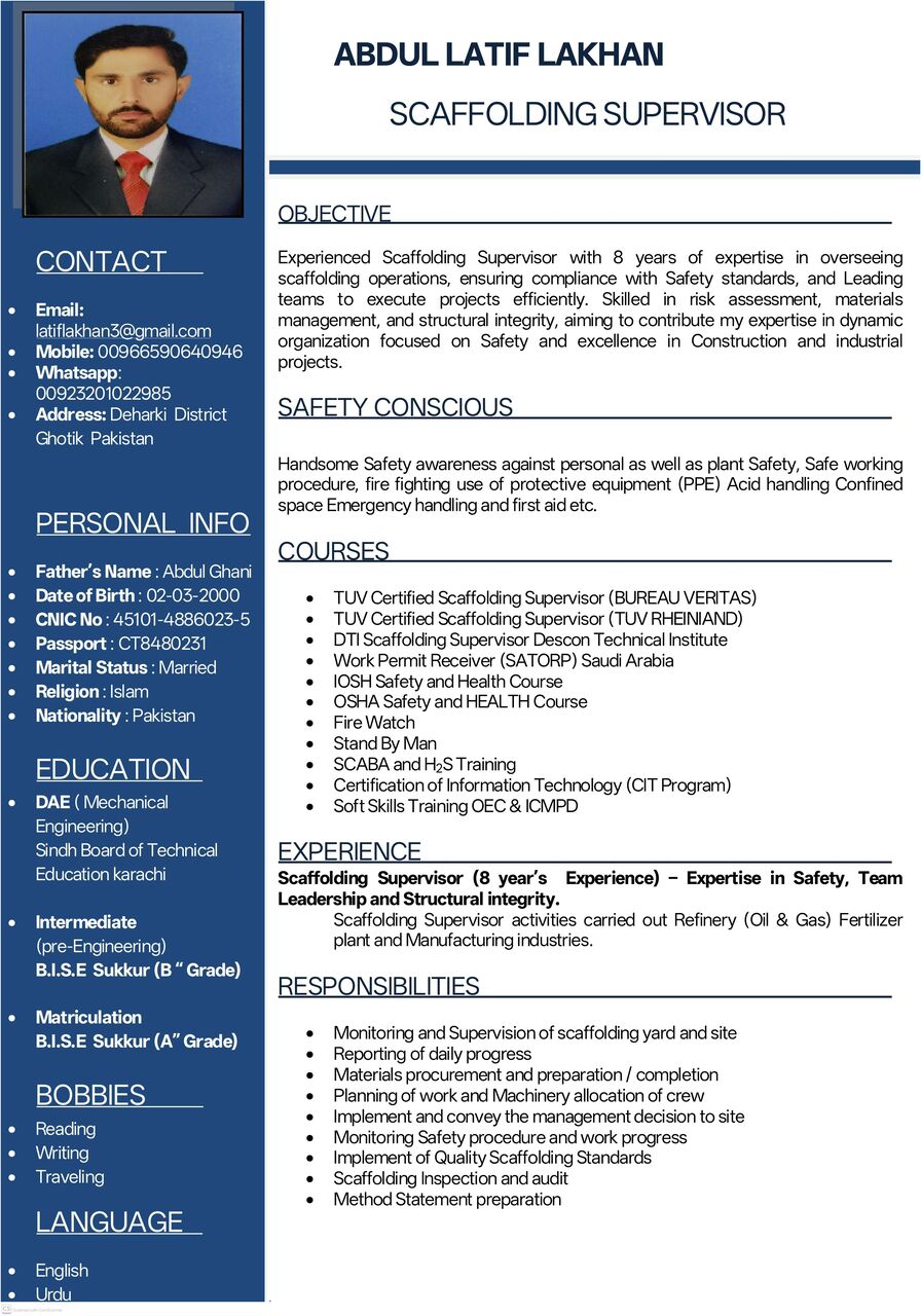 Riyadh, Job Seekers, Scaffolding Supervisor