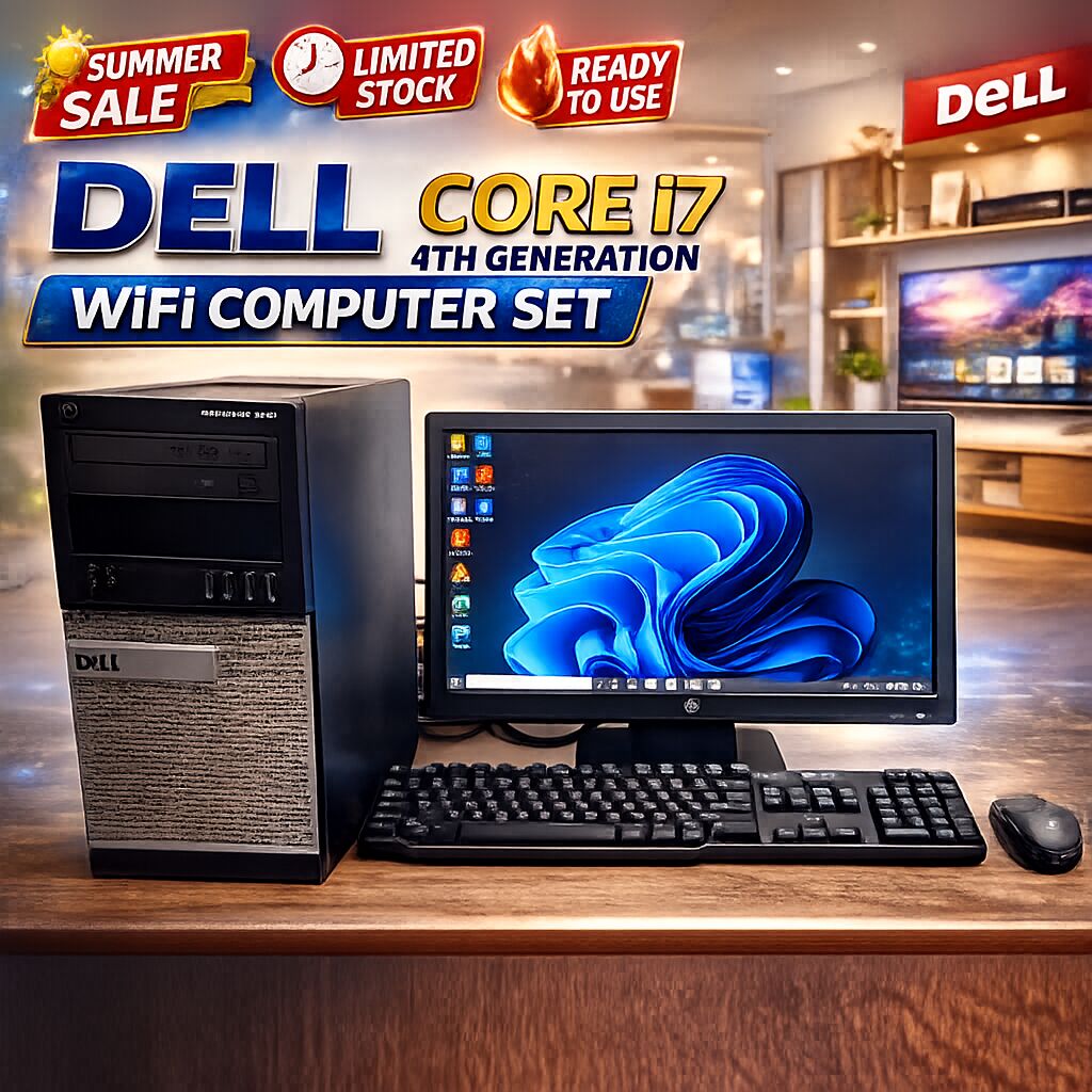 Riffa, Computers, BHD 55,  DELL Core I7 4th Gen WiFi Computer Full Set With DELL Wide Monitor New 120GB SSD + 8GB RAM