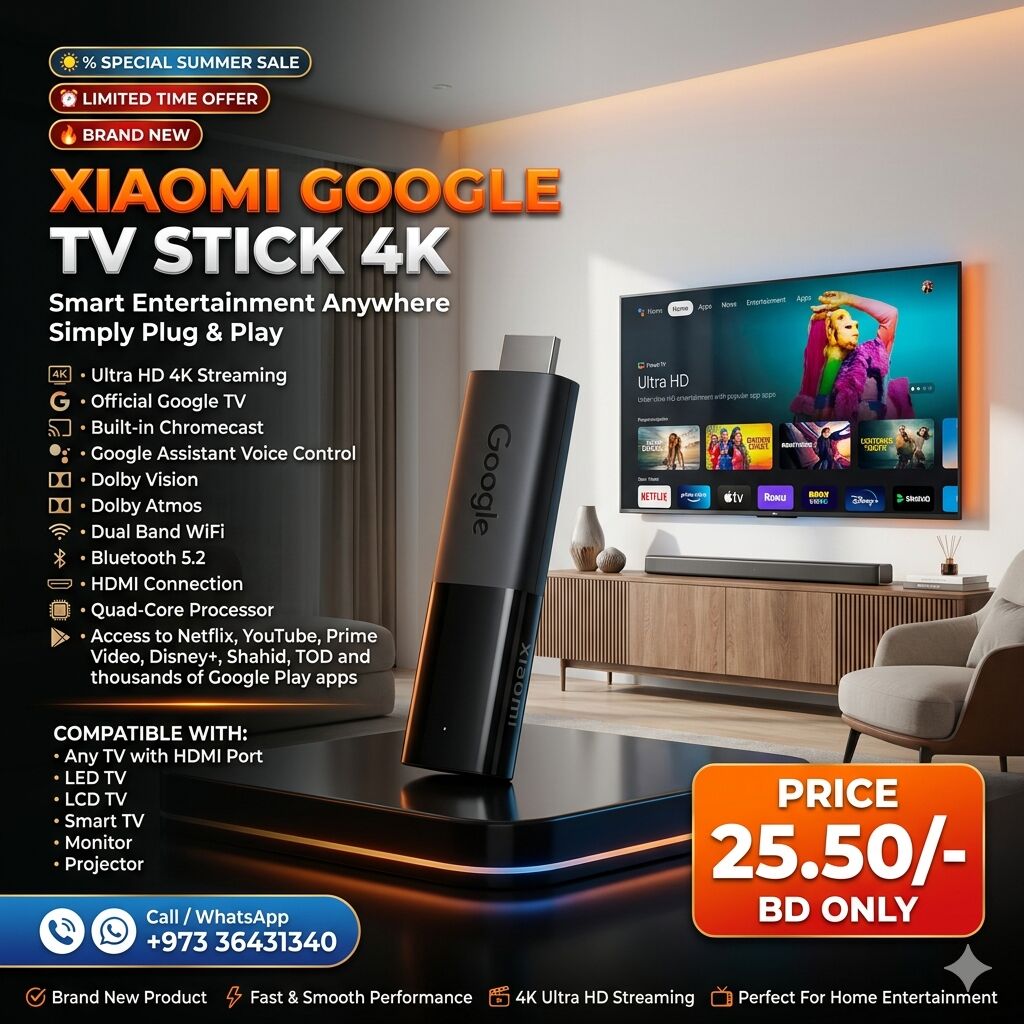 Muharraq, Computers, BHD 25,  Brand Xiaomi TV Stick 4K Watch Everything Free Live Spots News Channels / Latest Movies