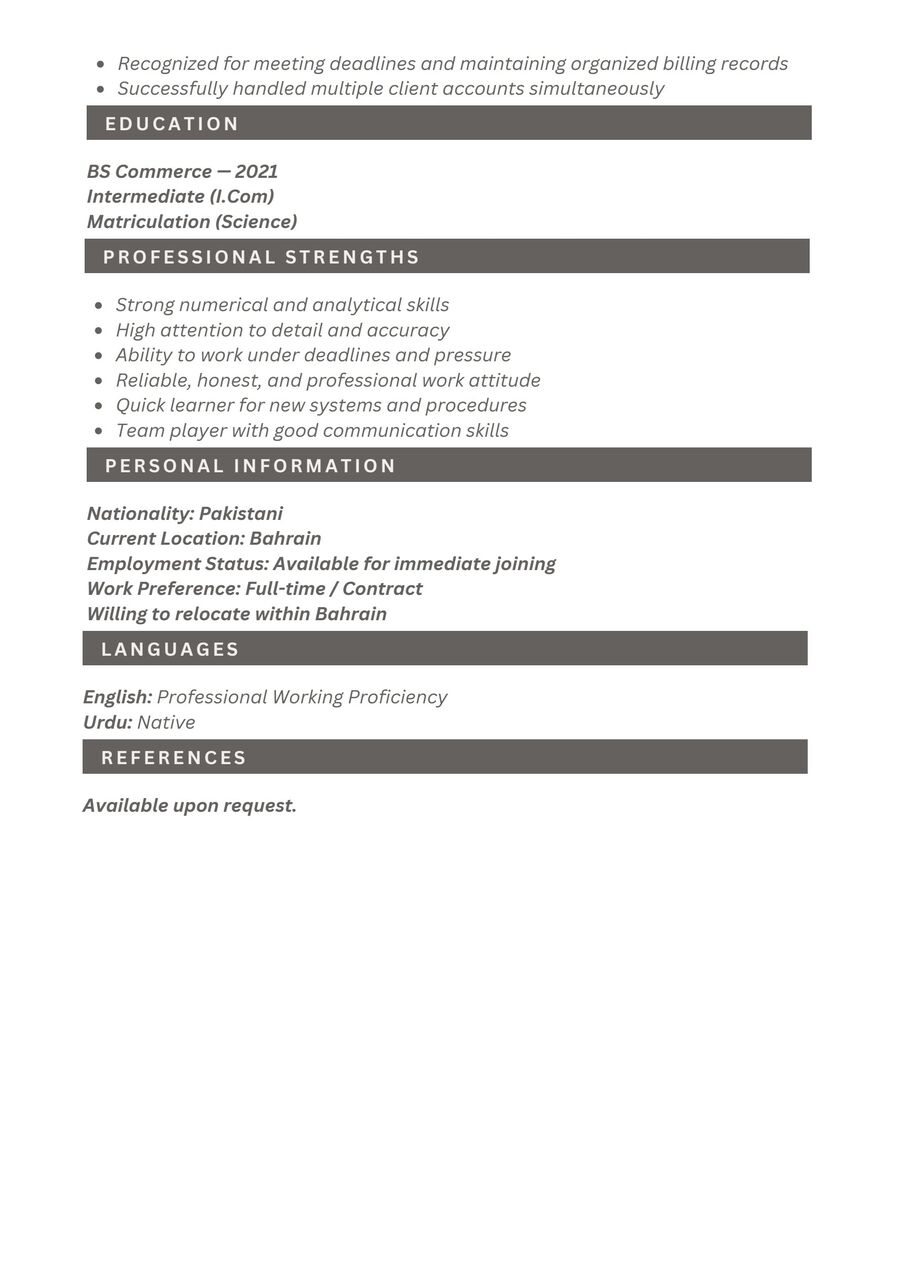 Manama, Job Seekers, Experienced Medical Billing & Accounts Professional Available In Bahrain