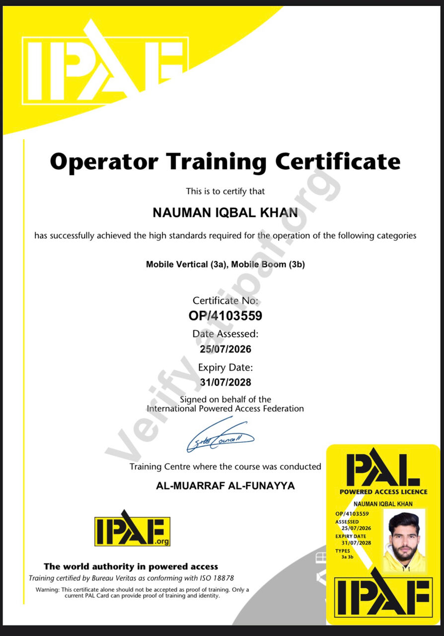 Jubail Industrial City, Job Seekers, Manlift Operator (IPAF & Standard Arabia License) - 5 Years Exp - Jubail/Dammam/Riyadh