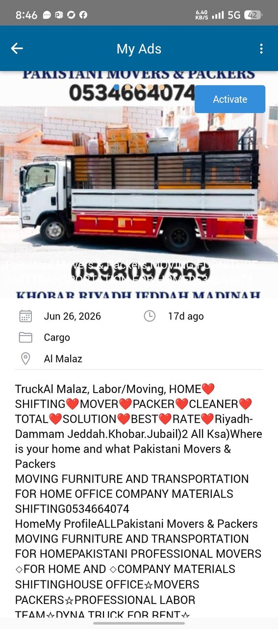 Riyadh, Labor/Moving, Pakistani Movers & Packers MOVING FURNITURE AND TRANSPORTATION FOR HOMEWe Specia0534664074
