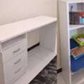 SAR 200,  مكتب وارفف Desk (White) With Three (3) Drawers And Bookcase Shelf 4 Tier For Home Library