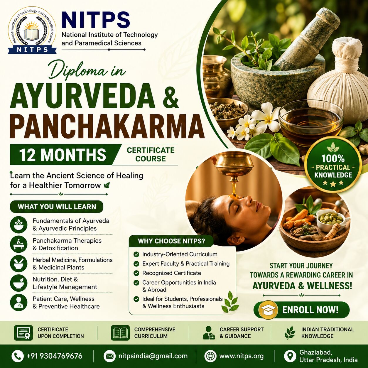 Ghaziabad, Education, Diploma In Ayurveda & Panchakarma (12 Months) &ndash; Certificate Course | NITPS