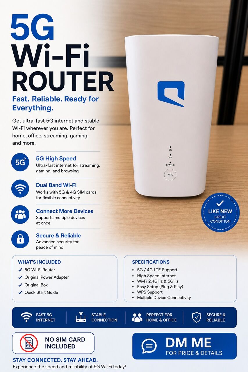 Riyadh, Electronics, SAR 550,  5G Wi-Fi Router | Like New | Original Box & Charger