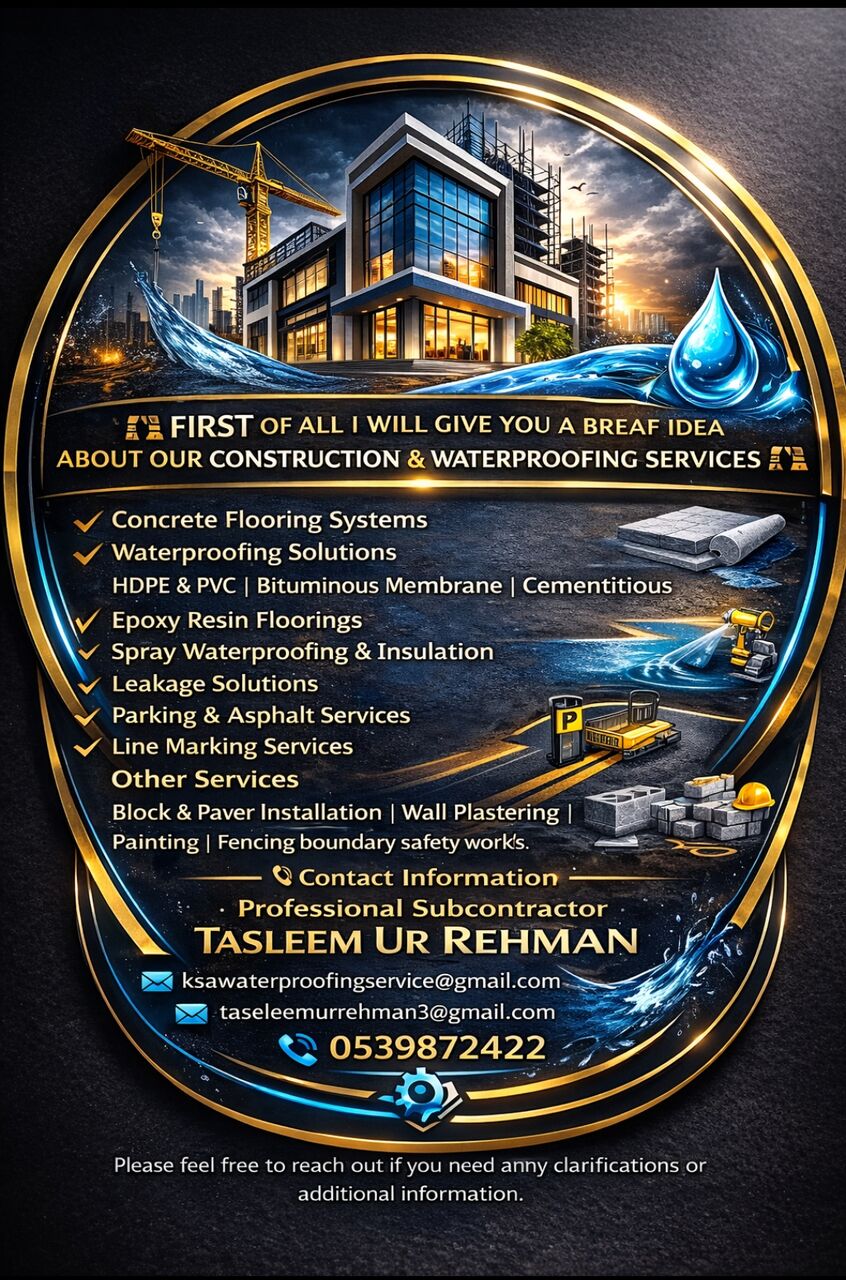 Riyadh, Job Seekers, Subcontractor All Kinds Of Waterproofing And Construction Services