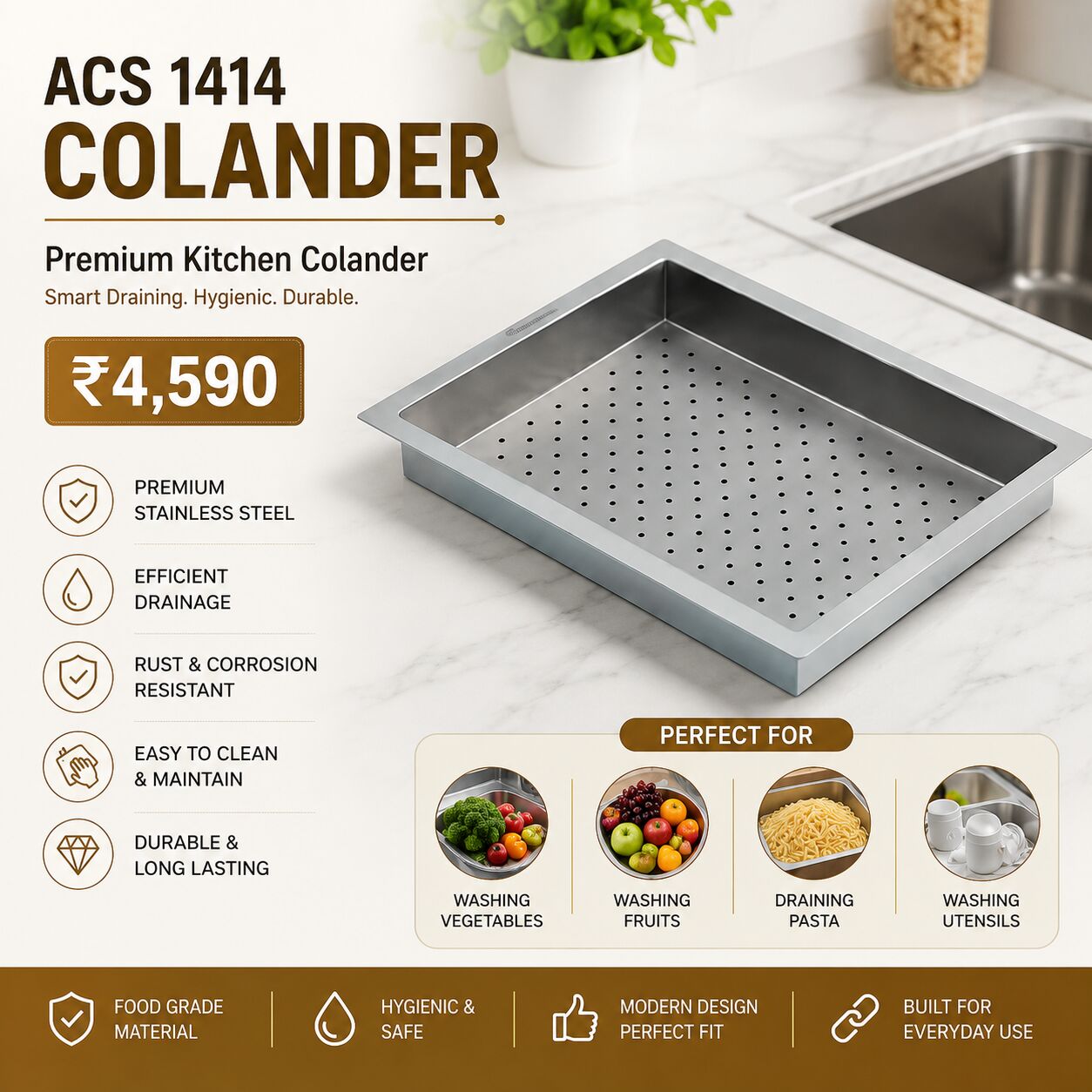 New Delhi, Household Items, INR 4590,  Premium Kitchen Strainer Colander For Modern Kitchens