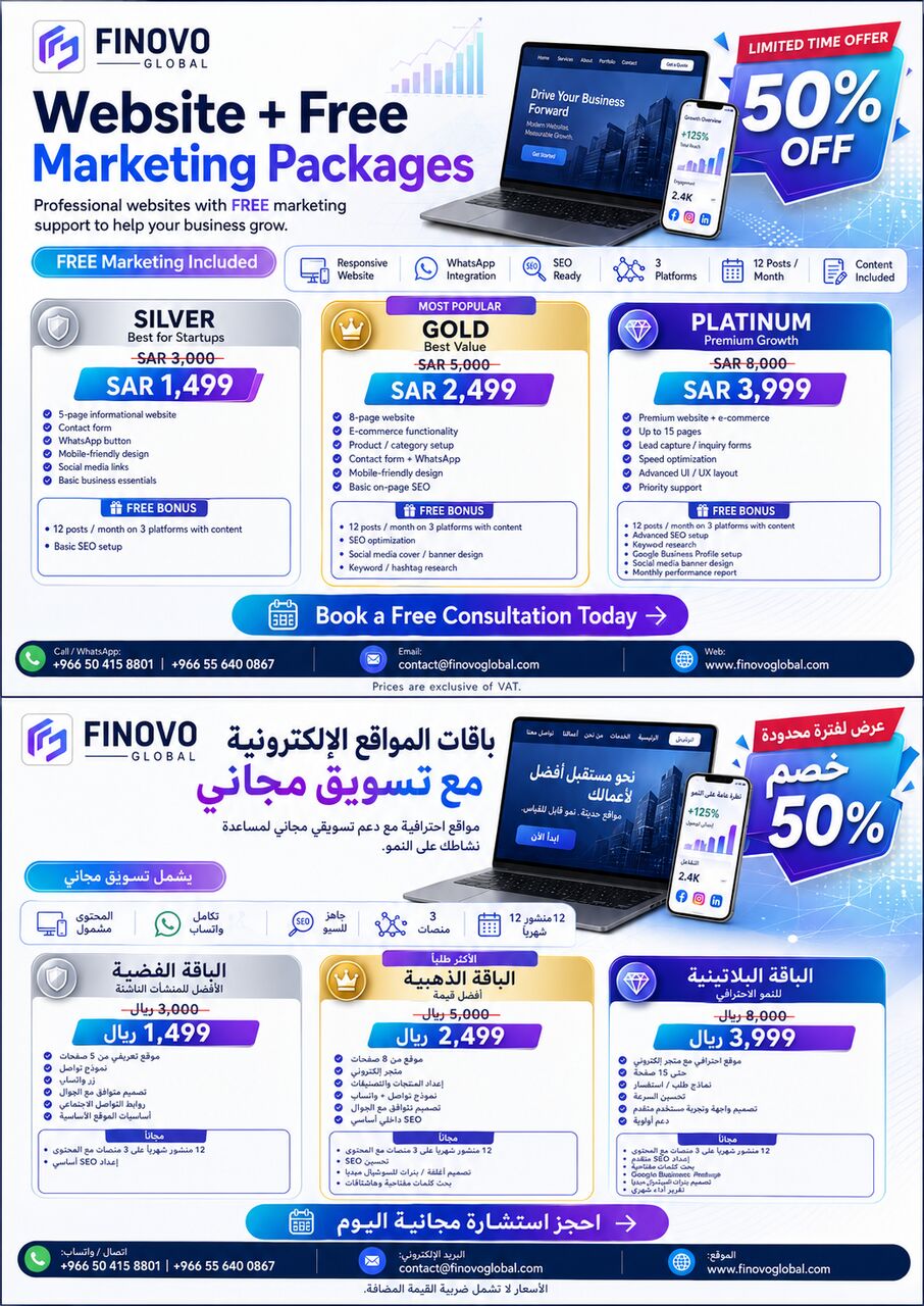 Riyadh, Web Design & Development, Professional Website Design + FREE Marketing &ndash; 50% OFF | Finovo Global Riyadh