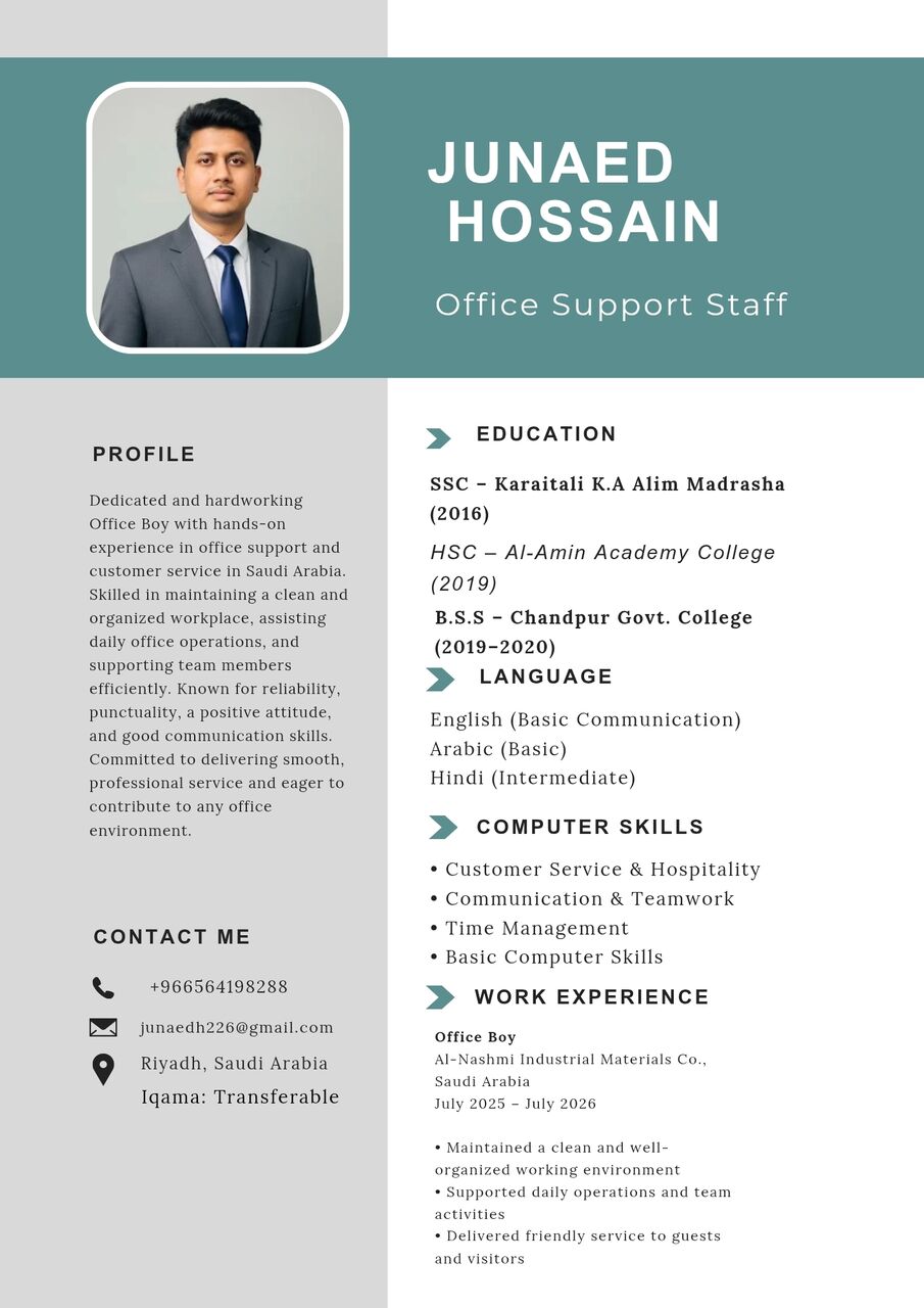 Riyadh, Job Seekers, Office Boy, Tea Boy, Office Support.