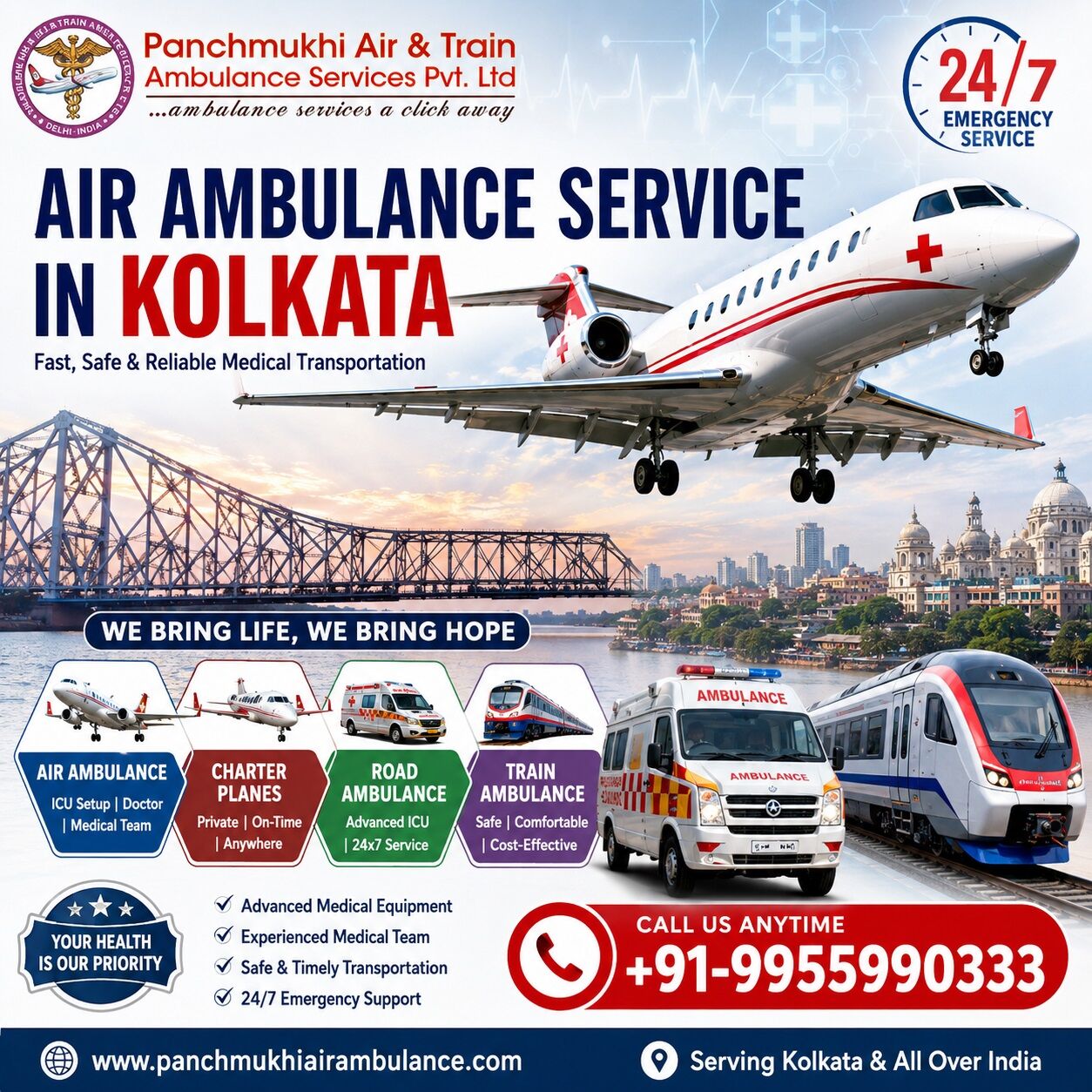 Panchmukhi Air and Train Ambulance Service in Kolkata Is Ready To Help Patients Relocate without Any Hassle