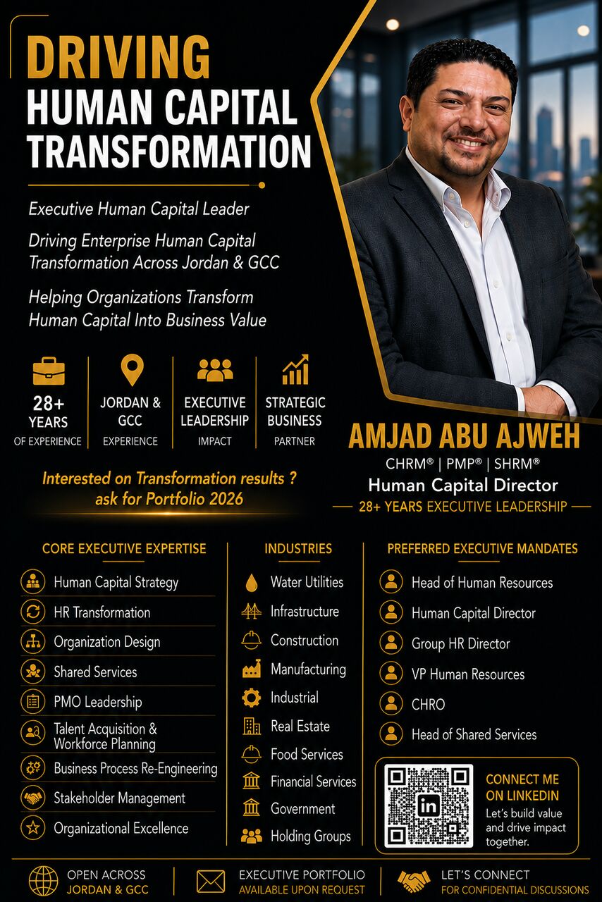 Amman, Job Seekers, Executive Human Capital Leader Looking For New Opportunity