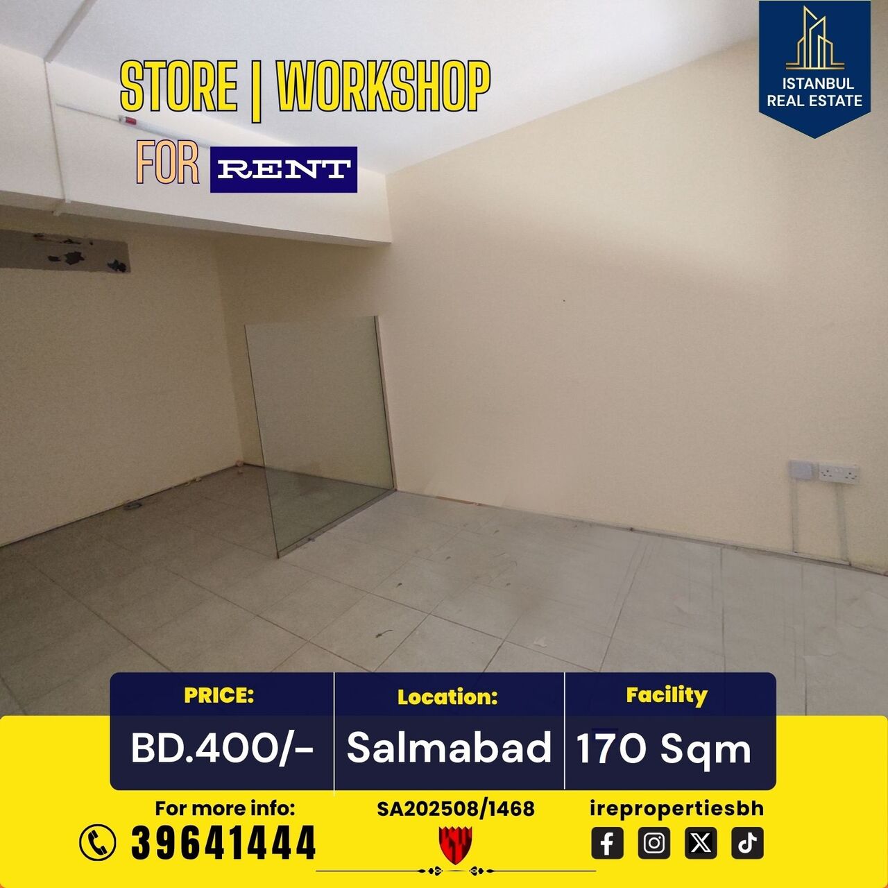 Salmabad, Warehouses, BHD 400,  170 Sq. Meter,  Store | Workshop For Rent In Salmabad Near Highway BD.400/-