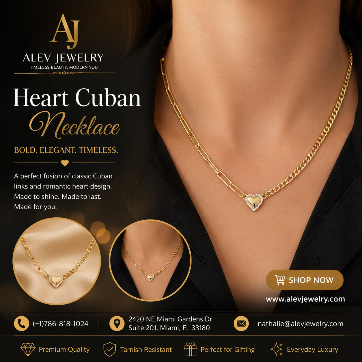 Miami, Jewelry, Stunning Heart Cuban Necklace By Alev Jewelry
