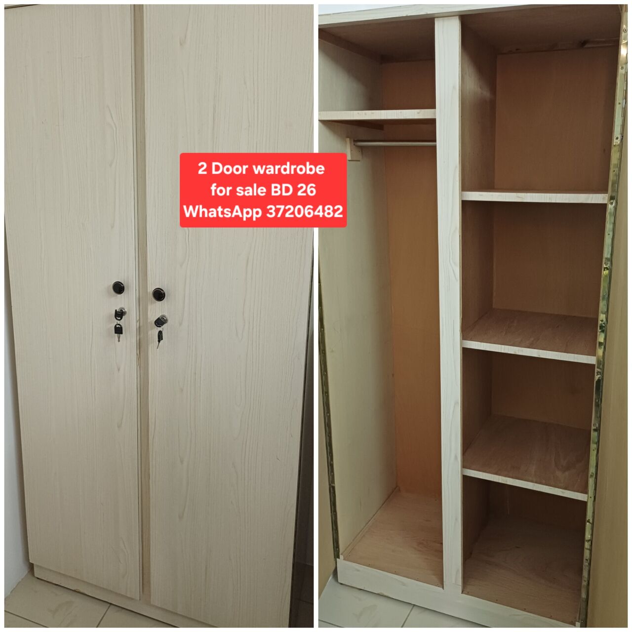 Manama, Furniture, BHD 26,  ✅️ 2 Door Cupboard For Sale In Good Condition With Delivery