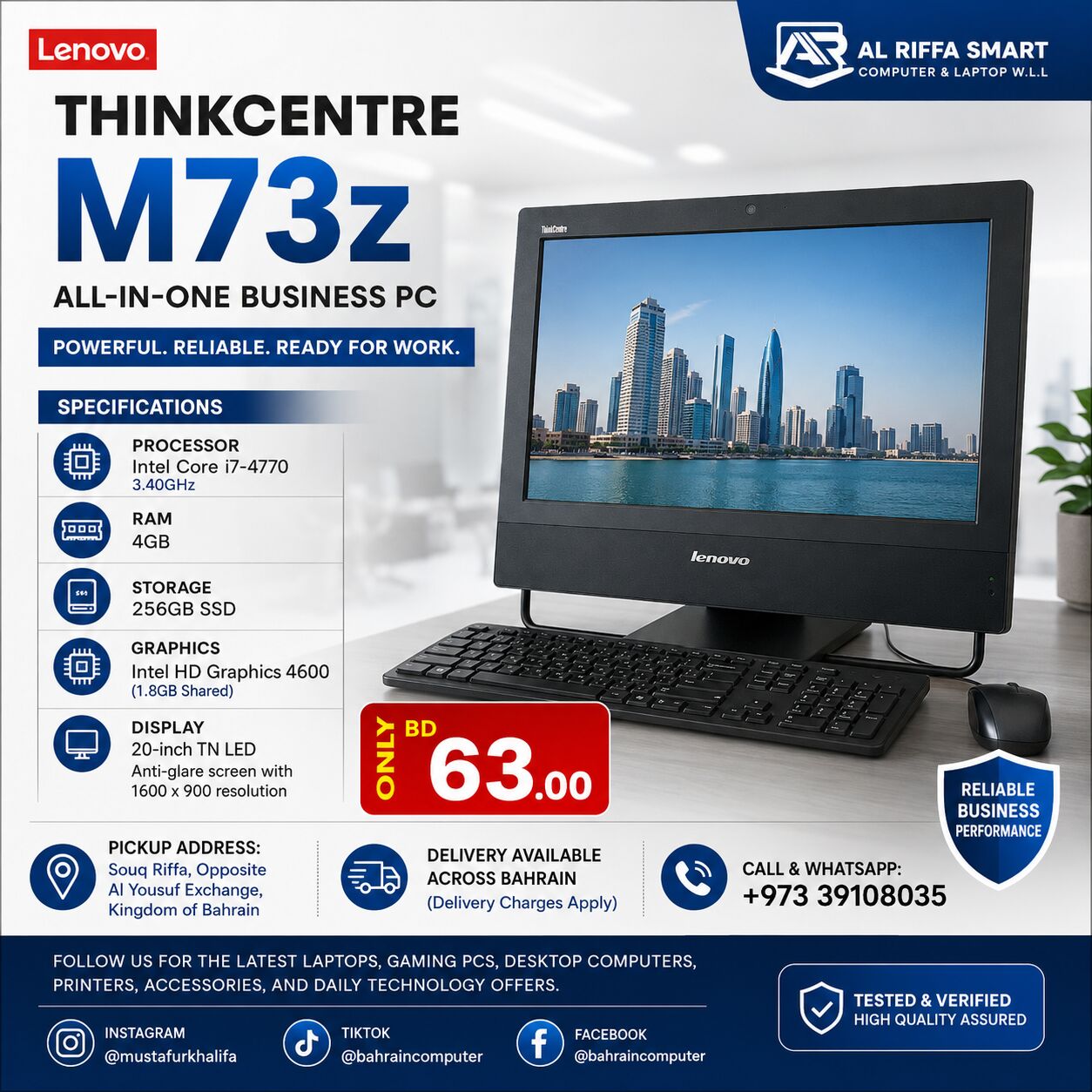 Riffa, Computers, BHD 63,  Lenovo ALL-IN-ONE Computer Core I7 4GB RAM 256GB SSD 63.00BD Only