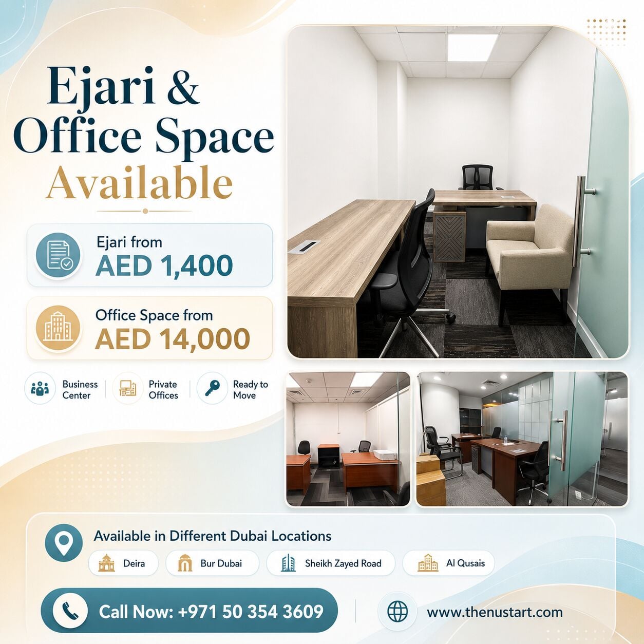 Dubai, Offices, AED 1400,  10 Sq. Meter,  Ejari & Office Space Available Across Dubai