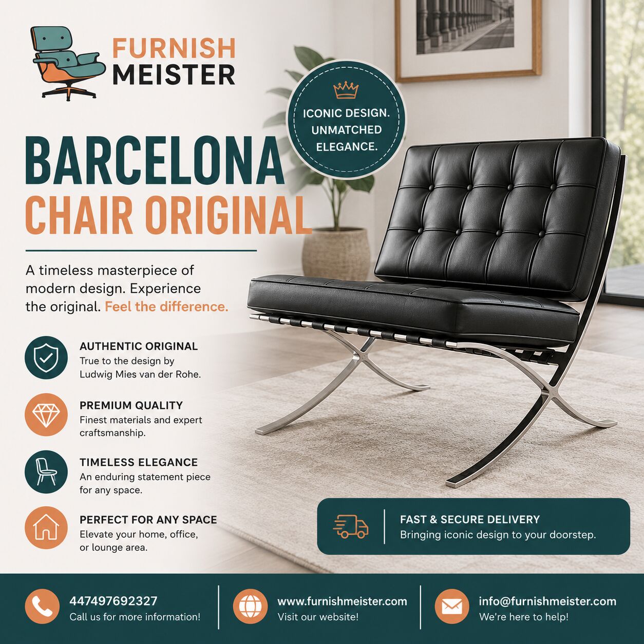 London, Furniture, GBP 751,  Barcelona Chair Original &ndash; Sophisticated Style, Superior Comfort