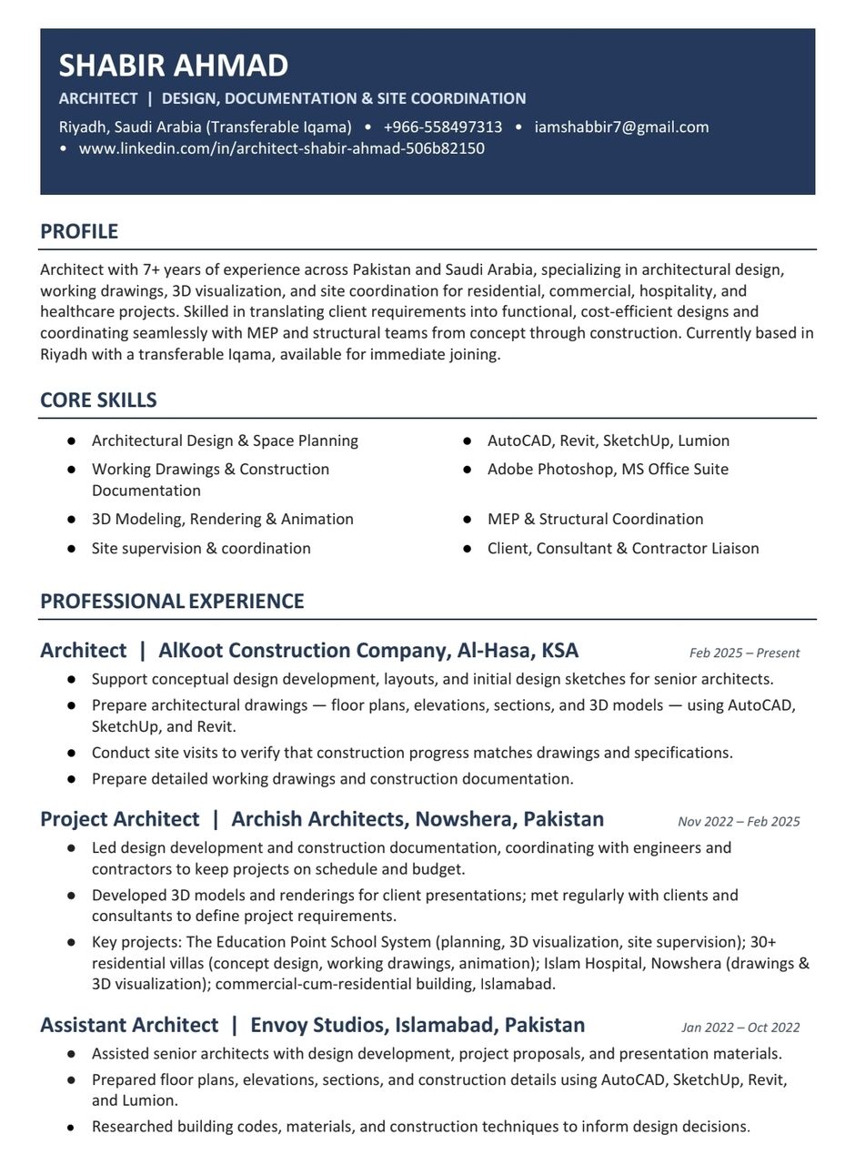 Riyadh, Job Seekers, Architect