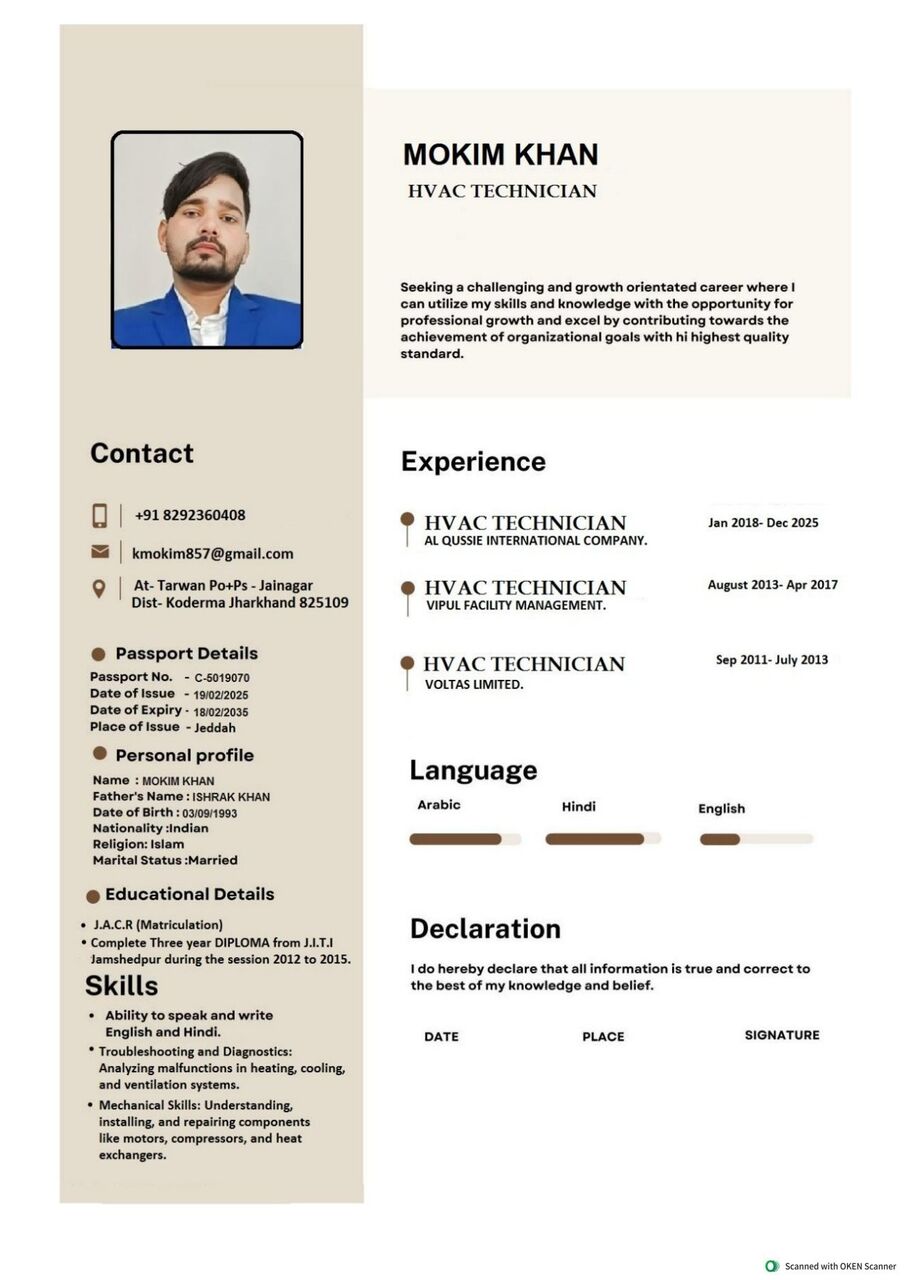 Riyadh, Job Seekers, Hv Ac Chiller Tech