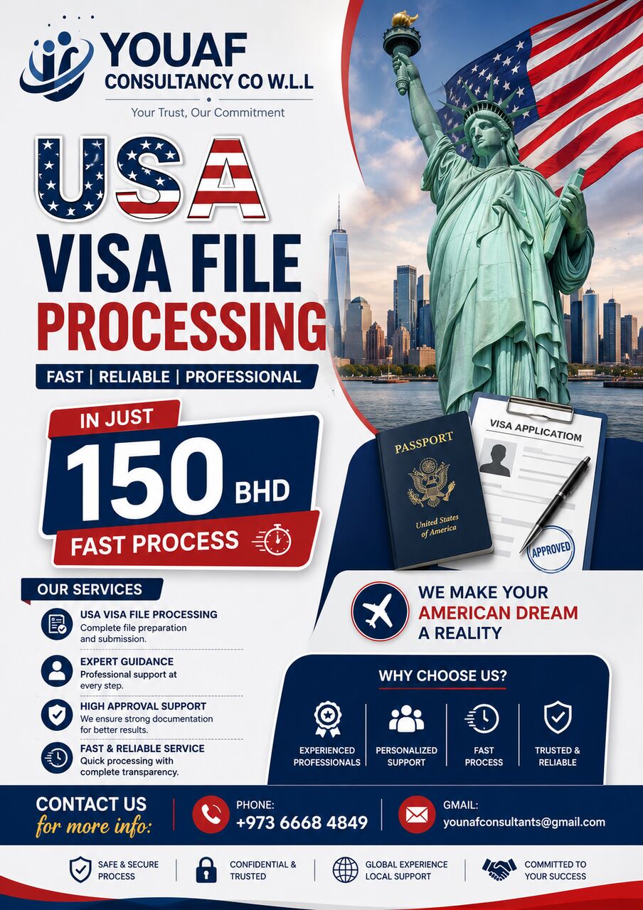 Manama, Immigration, USA Visa File Processing In Just 150 BHD