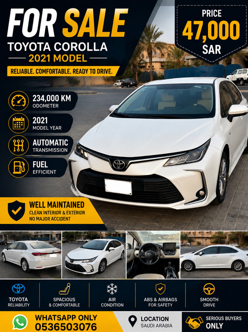 Jubail, Vehicles, Cars & Trucks , SAR 47000,  Toyota Corolla,  2021,  Automatic,  234 KM,