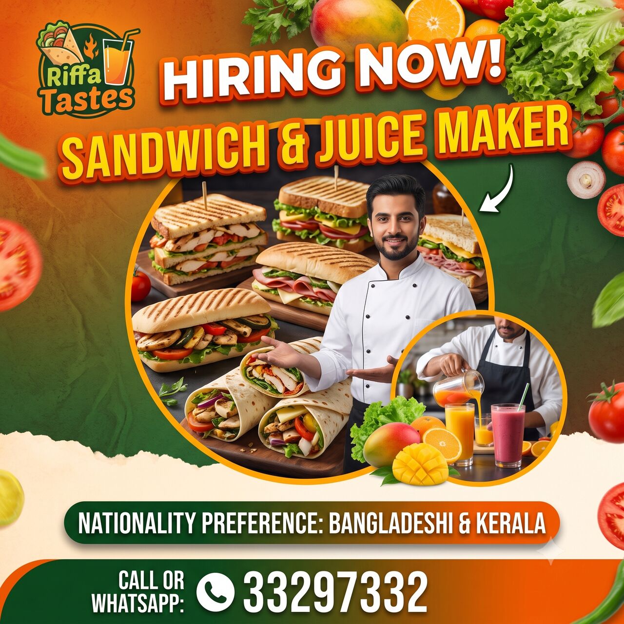 Riffa, Jobs, Sandwitch And Juice Maker