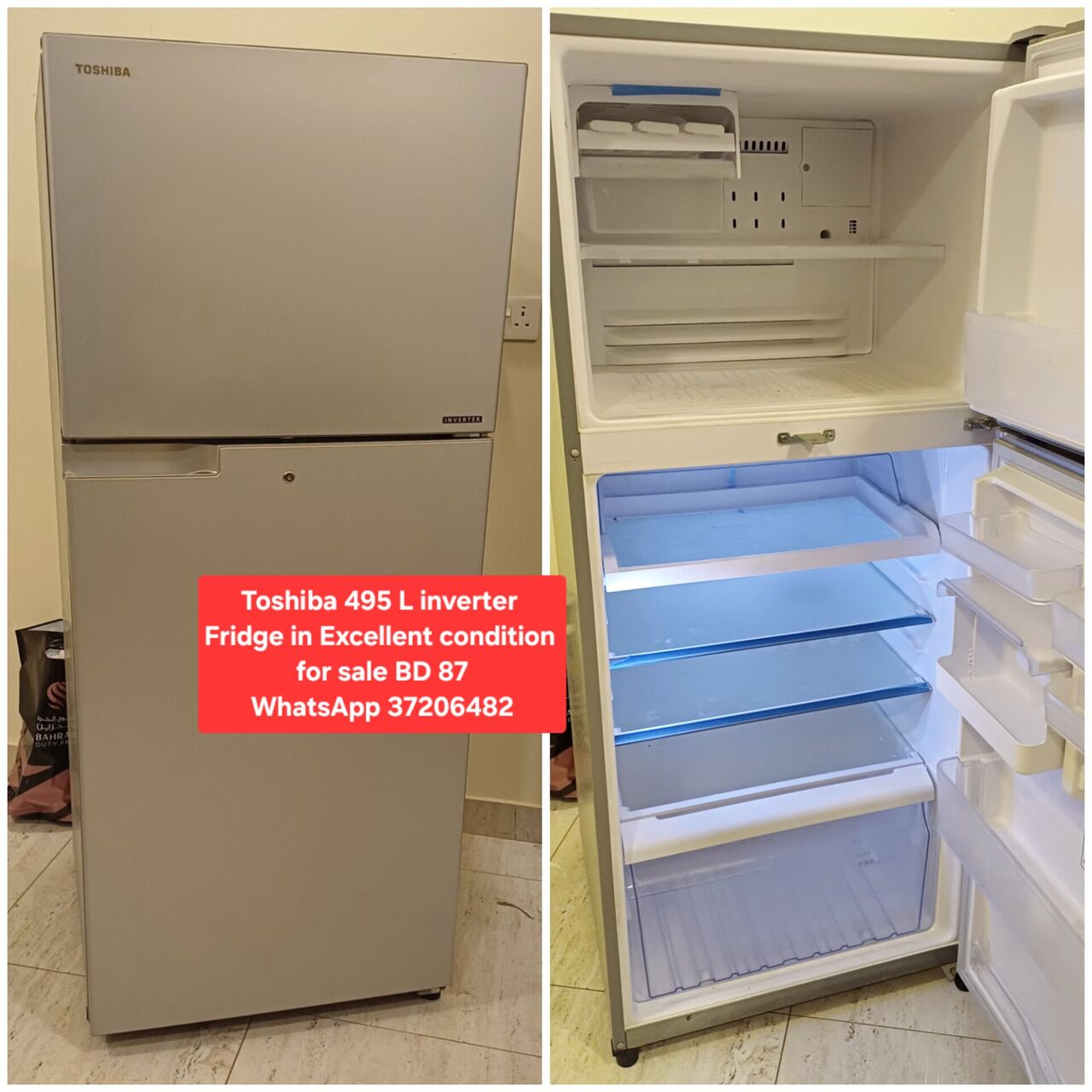 Manama, Appliances, BHD 87,  ✅️ Toshiba 495 L Invert Fridge For Sale In Excellent Condition With Delivery