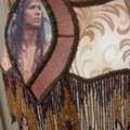Vintage-Style Lamp With Glass Bead Lampshade Fringe &ndash; Warrior & Indian Maiden Rustic Cabin