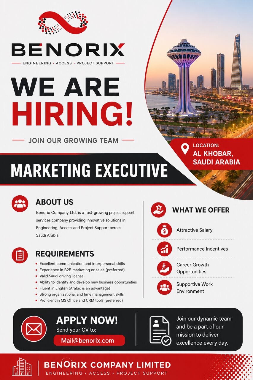 Dammam, Jobs, 🚀 We’re Hiring | Marketing Executive