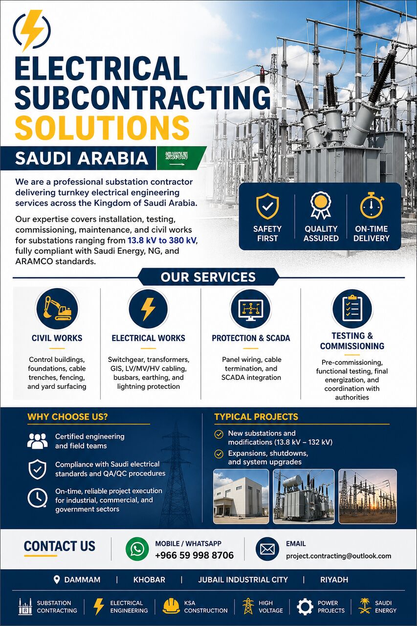 Jeddah, Construction, SUB-STATION ELECTRICAL SYSTEMS►Execution►Installation►Testing►Commissioning► 0599988706..!